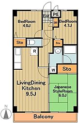 グランドール井上 4階3LDKの間取り
