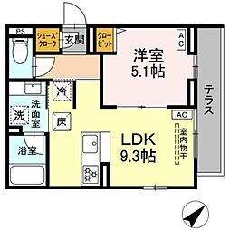 ジェルベーラ東柏ケ谷 1LDKの間取図画像