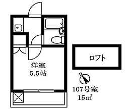 ベルハイツB 1Kの間取図画像