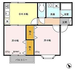 ミッテ・ベルク 2階2DKの間取り