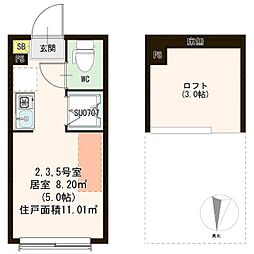 ハーモニーテラス沼袋 1階ワンルームの間取り