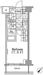 ワンルーフフラット月島 4階1Kの間取り