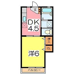 旭ルーミー天王台2番館 1DKの間取図画像