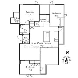 グリーンスクエア北参道 3LDKの間取図画像