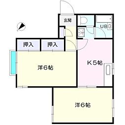 ドミール北町 2階2DKの間取り