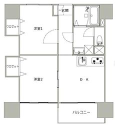 高田馬場住宅 6階2DKの間取り