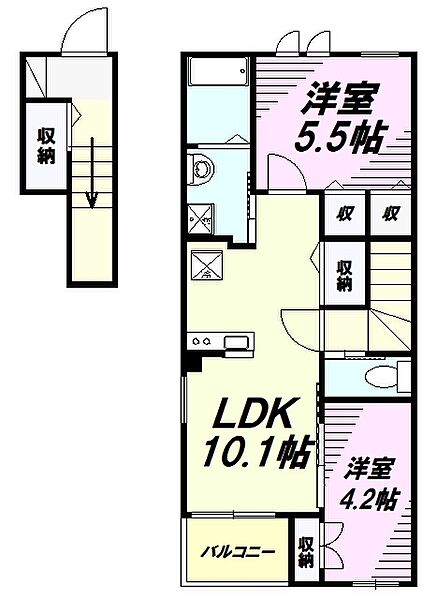 東京都八王子市館町(賃貸アパート2LDK・2階・52.77㎡)の写真 その2