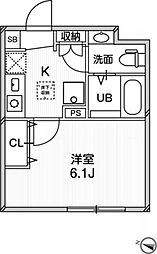 ルクール平和台 1Kの間取図画像