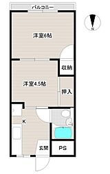 東柏ヶ谷コーポ 2DKの間取図画像