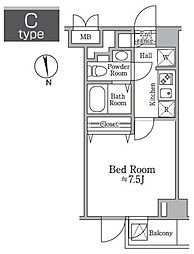 レジディア西小山 3階1Kの間取り
