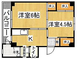 ビレッジハウス姪浜1号棟 2Kの間取図画像