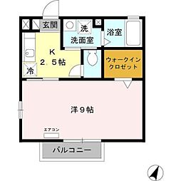 モナリエ東村山 2階1Kの間取り
