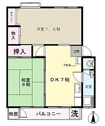 富士見町住宅34号棟 3階2DKの間取り