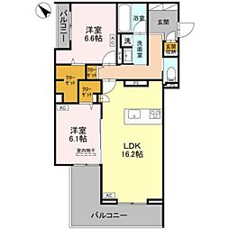 グリーンスクエア グラサ 西 2LDKの間取図画像