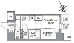 バウスフラッツ蔵前 14階1DKの間取り