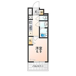 プレサンス京都東寺 7階1Kの間取り