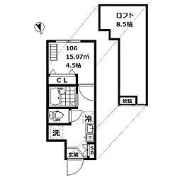 インベスト戸越2 1Kの間取図画像