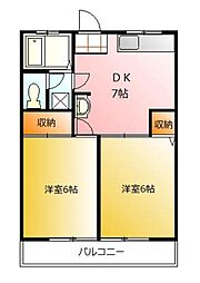 第1藤野マンション 1階2DKの間取り