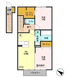 フェリオ II 2階2DKの間取り