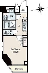 エスレジデンス三田慶大前 7階1Kの間取り