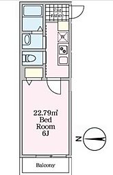 ウィングガーデン武里 2階1Kの間取り