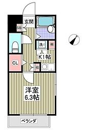 パインコート行徳 1Kの間取図画像