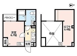 フォレスト大蓮東 1Kの間取図画像