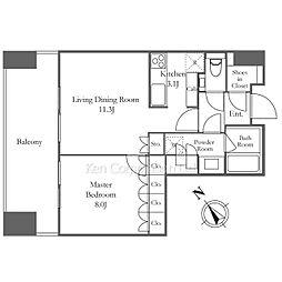 麻布台ヒルズ レジデンスB 1LDKの間取図画像
