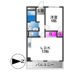 プリンストン布施 1LDKの間取図画像