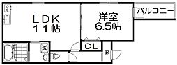 枚方市津田駅前1丁目アパート 1LDKの間取図画像