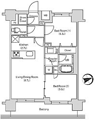エミリブ鷺ノ宮 4階2LDKの間取り