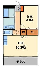シャルマン蘇我 1LDKの間取図画像