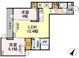 ドムスクレスト相模大野 2LDKの間取図画像