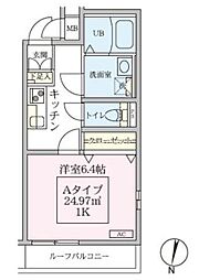 スカイルーチェ南浦和 2階1Kの間取り