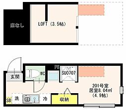 アカリテラス板橋本町 2階ワンルームの間取り