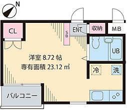 ビイルーム新宿 ワンルームの間取図画像