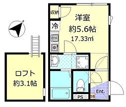 ベステージ大船III 1階ワンルームの間取り