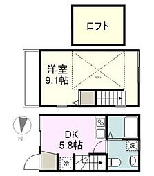 砧四丁目メゾネット 1階1DKの間取り