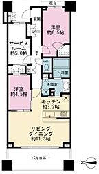 マジェスティハウス新宿御苑パークナード 2SLDKの間取図画像