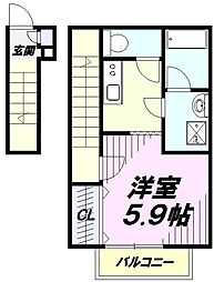 クレール立川 2階1Kの間取り