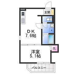 エフスタイル堺・堀上町1号館 1DKの間取図画像
