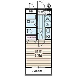 パルムドールハイム 2階1Kの間取り
