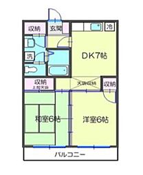 サンフレア北寺尾 2DKの間取図画像