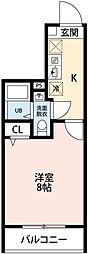 ヒルズ東町 1Kの間取図画像