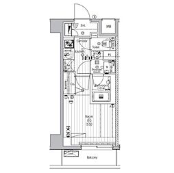 プレミアムキューブ品川戸越 1階1Kの間取り