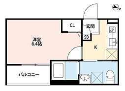 フルール 1Kの間取図画像