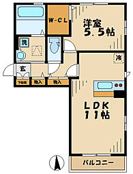 ルミナスゆぎ 3階1LDKの間取り