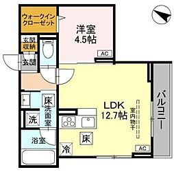 リーセント ビオラ 1階1LDKの間取り