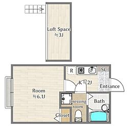 アメリカンリバティー本蓮沼 2階1Kの間取り