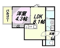 ジーメゾン拝島 1LDKの間取図画像
